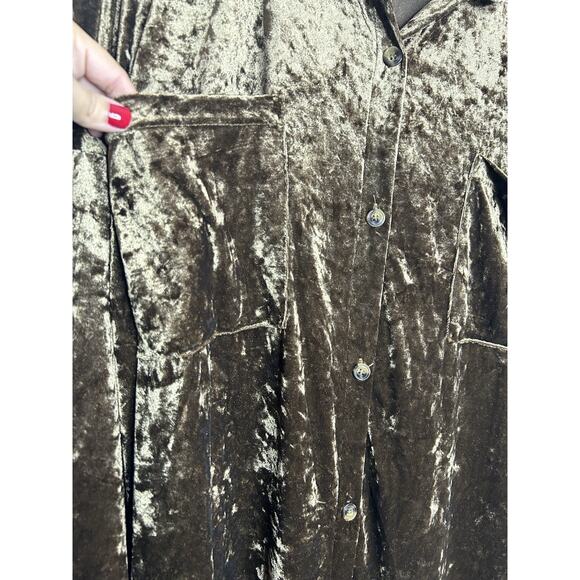 Davi & Dani Brown Crushed Velvet Button Up Tunic Shirt Dress Holidays Party 1XL - Picture 4 of 11
